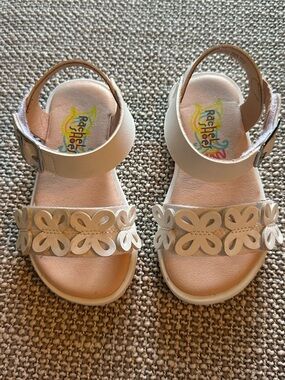 Rachel Girls Cream Floral Cutout Ankle Strap Sandals